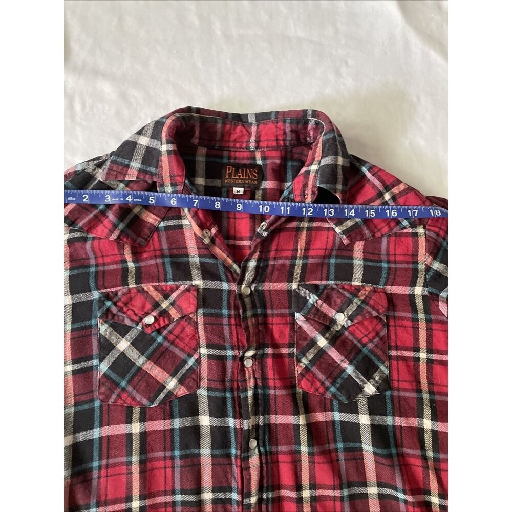 Plaid Western Wear Red & Black Flannel Button-Up Shirt With Pearl Snaps - Size M - Picture 5 of 11